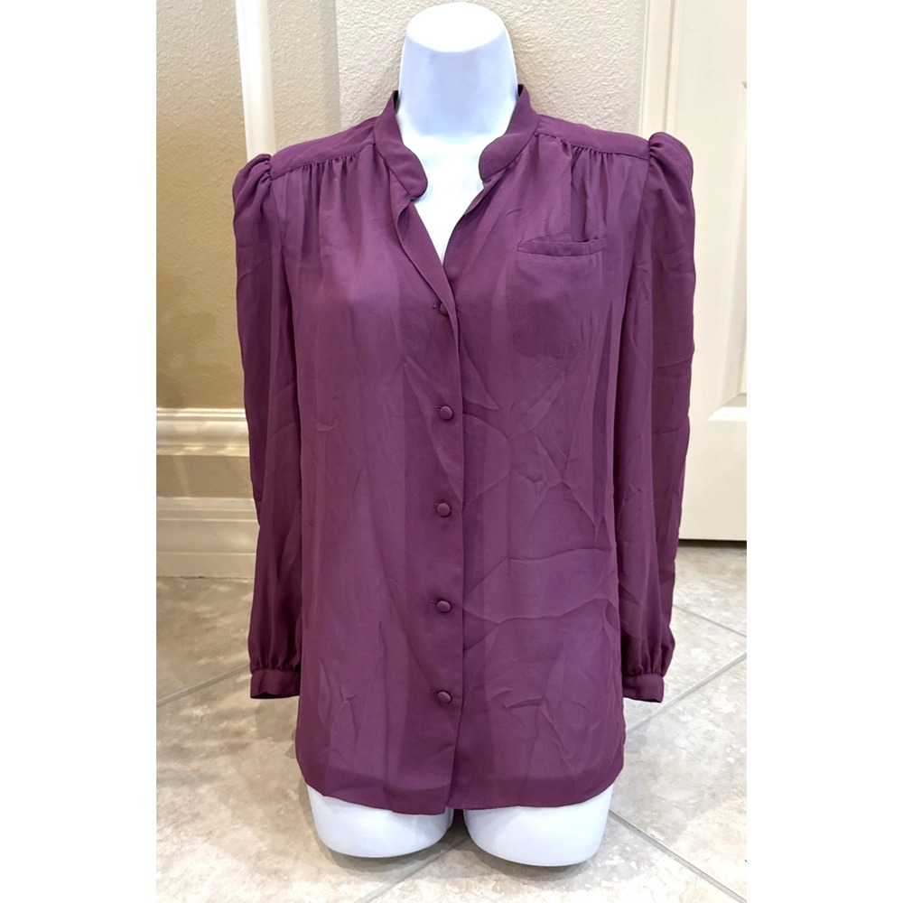 Vintage Lace High‎ Neck Sheer Blouse Purple Romantic Cottagecore Retro Sz M/L